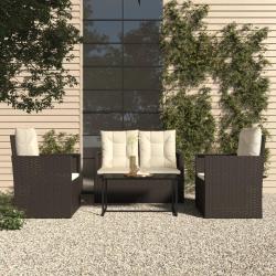 Mobilier d'ext&eacute;rieur 4 pcs avec coussins R&eacute;sine tress&eacute;e Noir