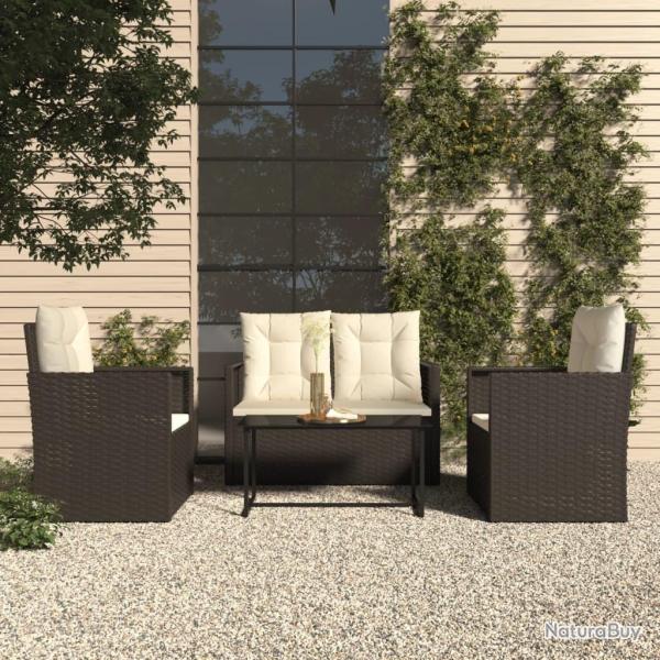 Mobilier d'ext�rieur 4 pcs avec coussins R�sine tress�e Noir alsavelo