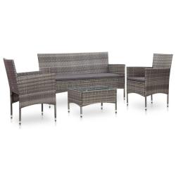 Salon de jardin 4 pcs avec coussins r&eacute;sine tress&eacute;e gris