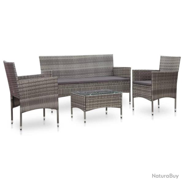 Salon de jardin 4 pcs avec coussins r�sine tress�e gris