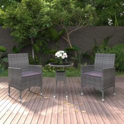 Ensemble &agrave; manger de jardin 3 pcs R&eacute;sine tress&eacute;e Gris