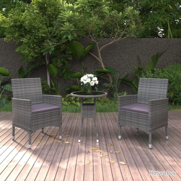 Ensemble � manger de jardin 3 pcs R�sine tress�e Gris