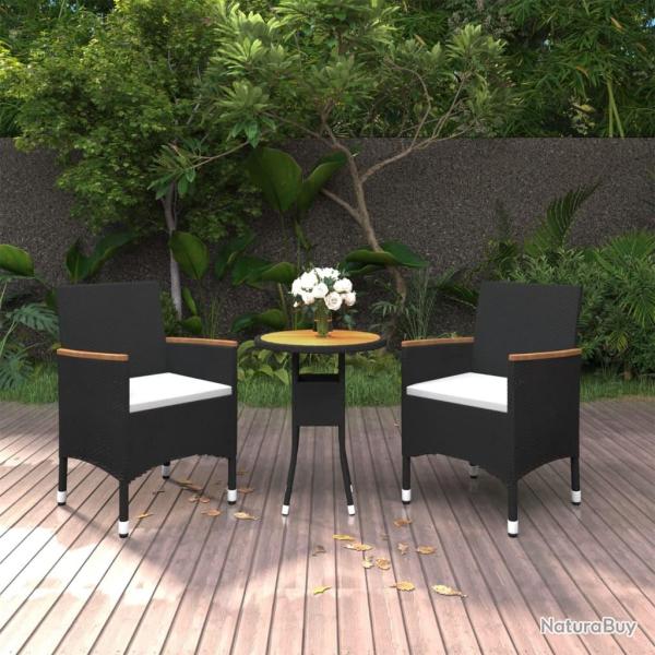 Ensemble � manger de jardin 3 pcs R�sine tress�e Noir alsavelo