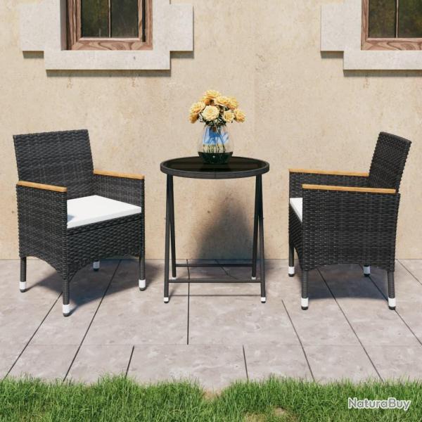 bistro de jardin 3 pcs poly rotin et verre tremp� alsavelo
