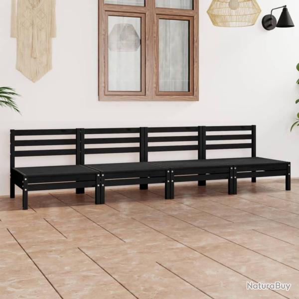Salon de jardin 4 pcs Noir Bois de pin massif alsavelo