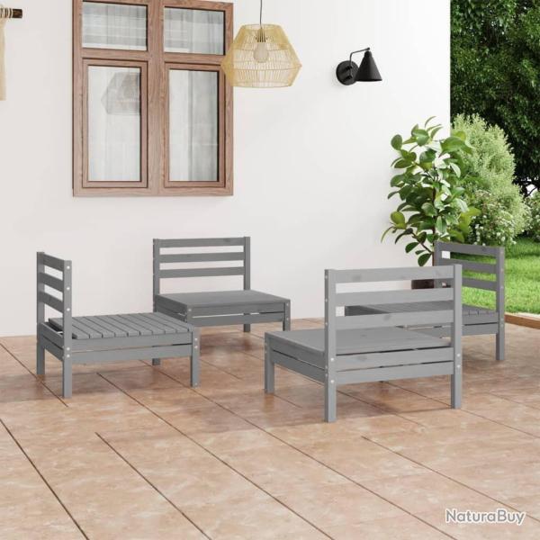 Salon de jardin 4 pcs Gris Bois de pin massif alsavelo