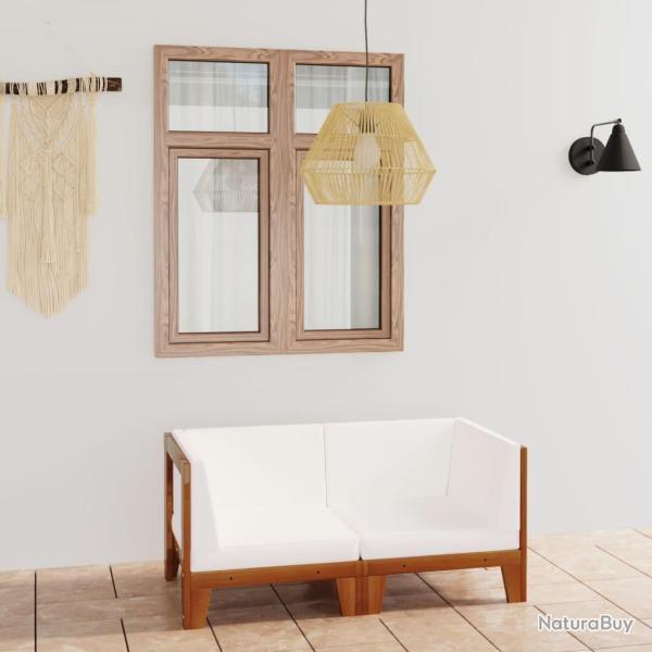 Canap� 2 places avec coussins blanc cr�me Bois d'acacia massif alsavelo