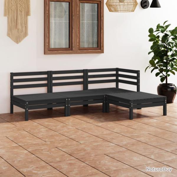 Salon de jardin 4 pcs Bois de pin massif Noir alsavelo