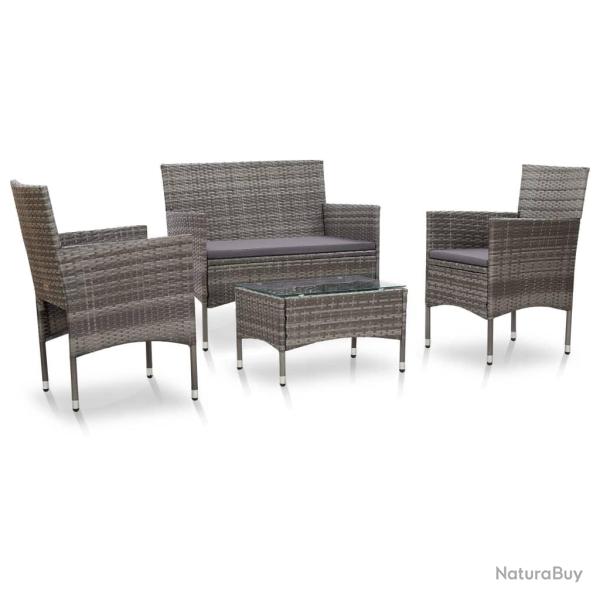 Salon de jardin 4 pcs avec coussins r�sine tress�e gris