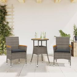 Ensemble &agrave; manger de jardin et coussins 3 pcs gris rotin acacia