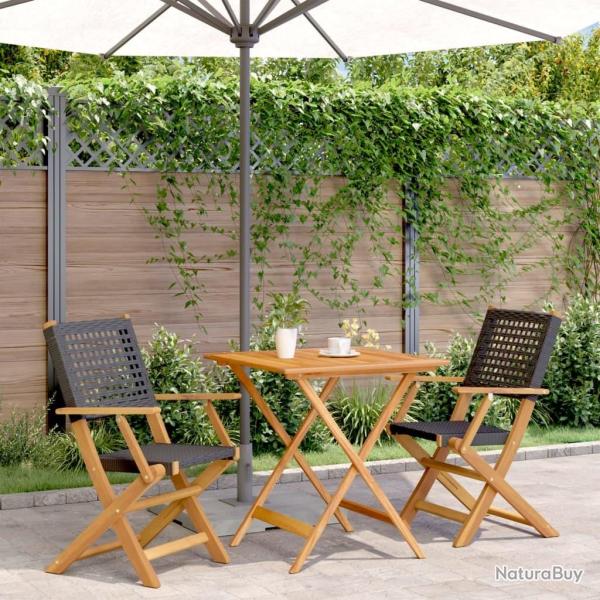 bistro 3 pcs noir r�sine tress�e et bois massif