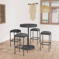 Ensemble de bar de jardin 5 pcs et coussins R&eacute;sine tress&eacute;e Gris