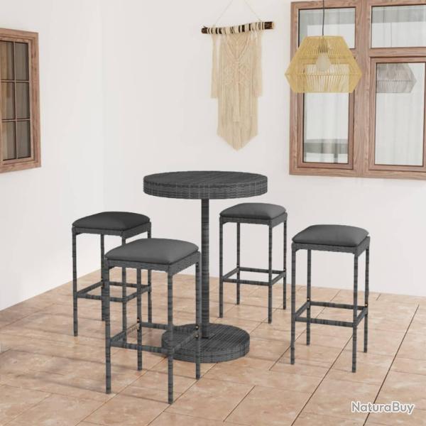 Ensemble de bar de jardin 5 pcs et coussins R�sine tress�e Gris