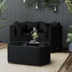 Salon de jardin 4 pcs avec coussins Noir R&eacute;sine tress&eacute;e alsavelo
