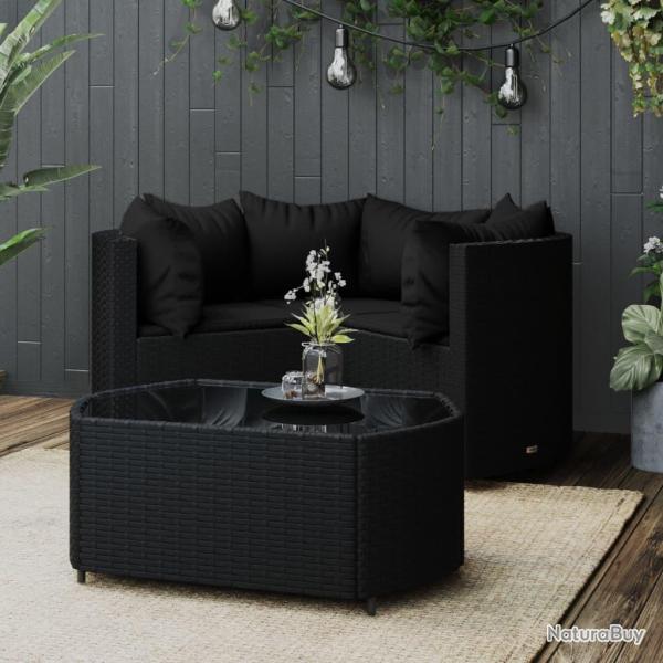Salon de jardin 4 pcs avec coussins Noir R�sine tress�e