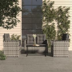 Mobilier d'ext&eacute;rieur 4 pcs avec coussins R&eacute;sine tress&eacute;e Gris