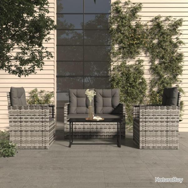 Mobilier d'ext�rieur 4 pcs avec coussins R�sine tress�e Gris