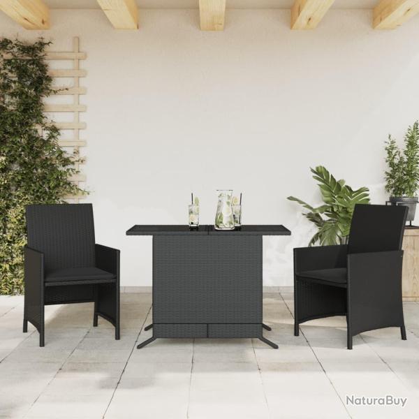 bistro 3 pcs avec coussins noir r�sine tress�e