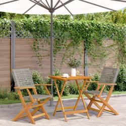 bistro 3 pcs gris r&eacute;sine tress&eacute;e et bois massif