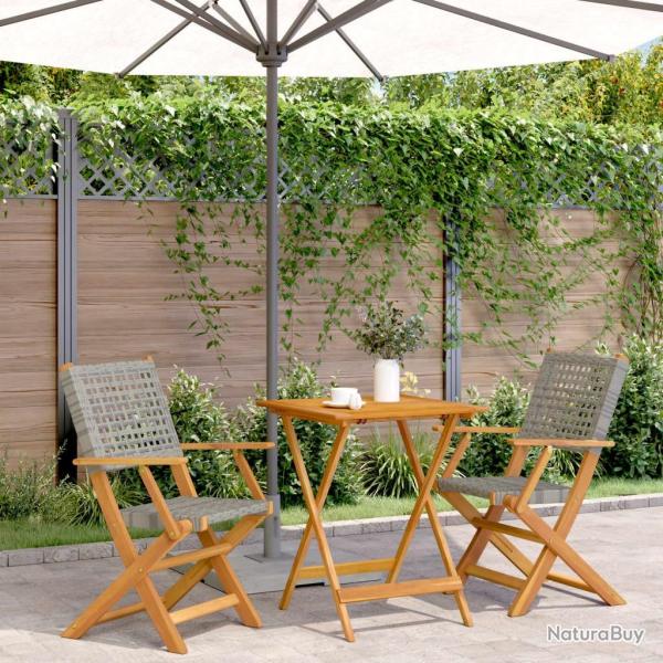 bistro 3 pcs gris r�sine tress�e et bois massif