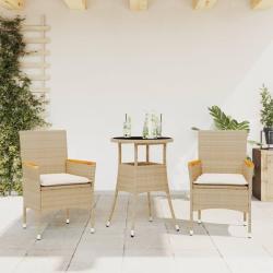 Ensemble &agrave; manger de jardin et coussins 3 pcs beige rotin verre