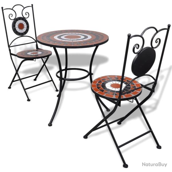 Mobilier de bistro 3 pcs Carreau c�ramique Terre cuite et blanc