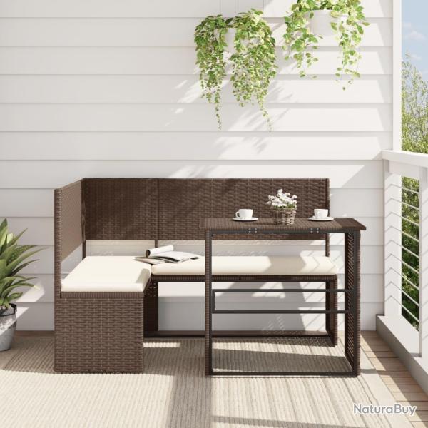 Canap� de jardin avec table et coussins en forme de L marron