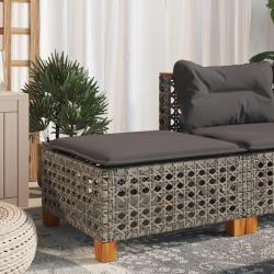 Tabouret de jardin et coussin gris 63,5x56x32 cm r&eacute;sine tress&eacute;e