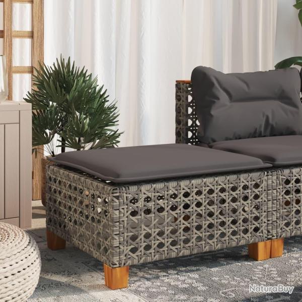 Tabouret de jardin et coussin gris 63,5x56x32 cm r�sine tress�e