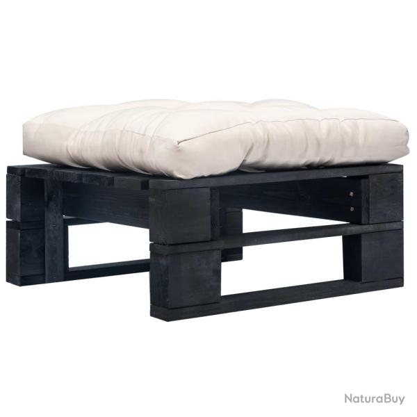 Repose-pied palette de jardin et coussin sable Bois noir