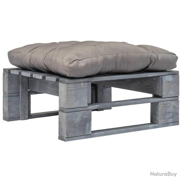 Repose-pied palette de jardin avec coussin en gris gris bois alsavelo