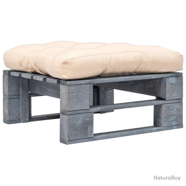Repose-pied palette de jardin avec coussin en sable gris bois