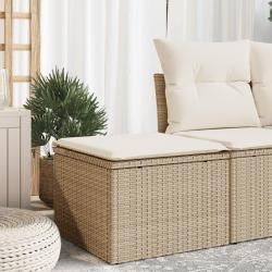 Tabouret de jardin avec coussin beige 55x55x37cm r&eacute;sine tress&eacute;e