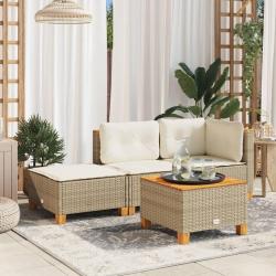 Tabouret de jardin et coussin beige 63,5x56x32cm r&eacute;sine tress&eacute;e