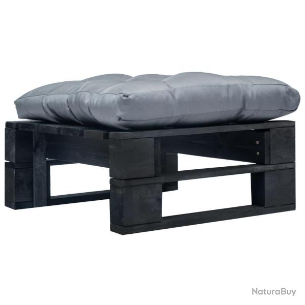 Repose-pied palette de jardin avec coussin gris noir bois