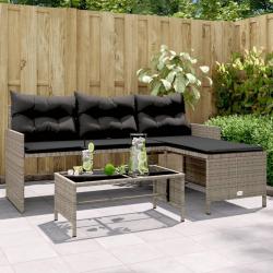 Canap&eacute; de jardin avec table et coussins en forme de L gris
