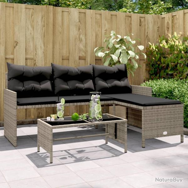 Canap� de jardin avec table et coussins en forme de L gris alsavelo