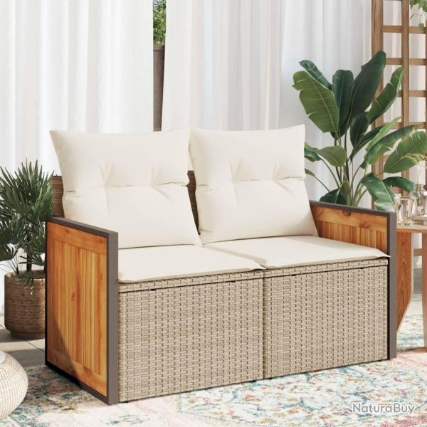 Canap� de jardin avec coussins 2 places beige r�sine tress�e alsavelo