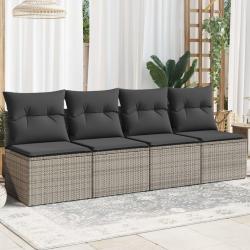Canap&eacute; de jardin 4 places avec coussins gris r&eacute;sine tress&eacute;e