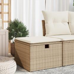 Tabouret de jardin avec coussin beige 55x55x37cm r&eacute;sine tress&eacute;e