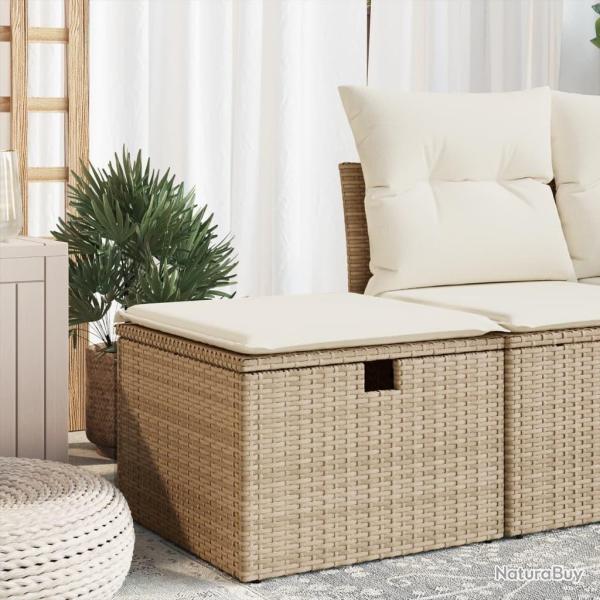 Tabouret de jardin avec coussin beige 55x55x37cm r�sine tress�e alsavelo