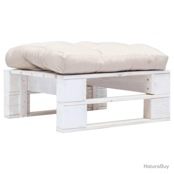 Repose-pied palette de jardin avec coussin sable Blanc Bois alsavelo