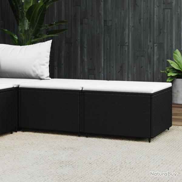 Repose-pieds de jardin et coussins lot de 2 noir r�sine tress�e