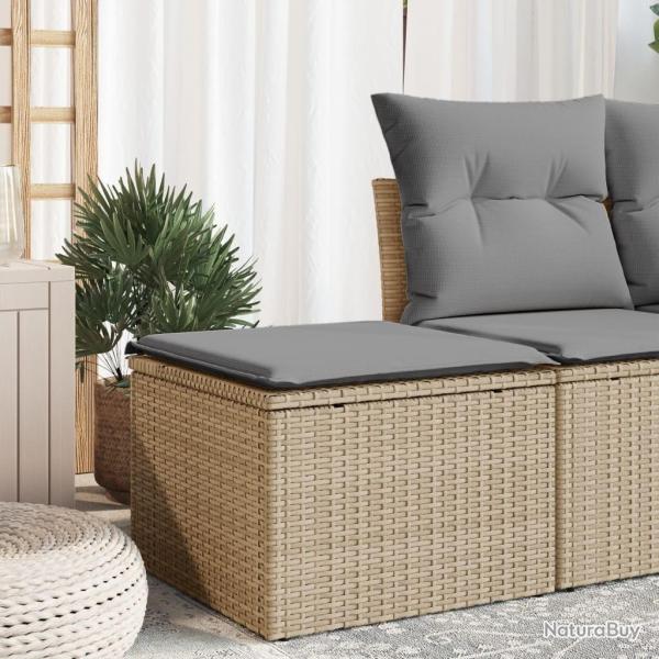 Tabouret de jardin avec coussin beige 55x55x37cm r�sine tress�e