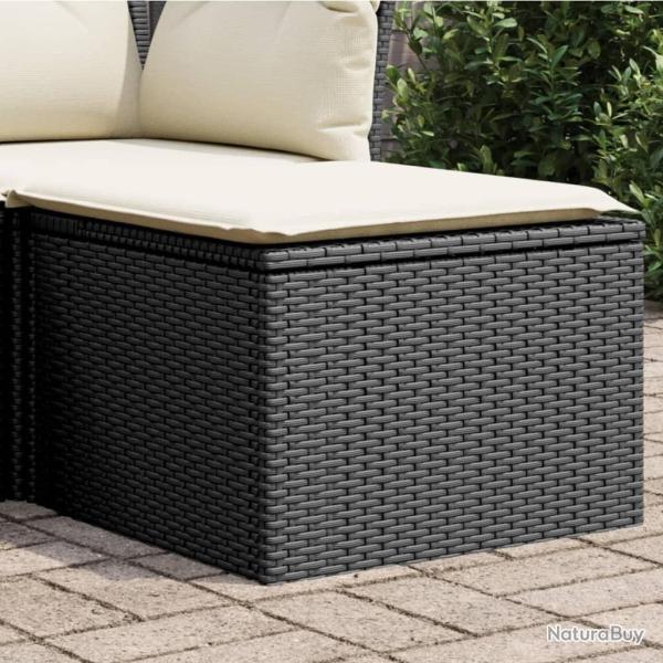 Tabouret de jardin avec coussin noir 55x55x37 cm r�sine tress�e