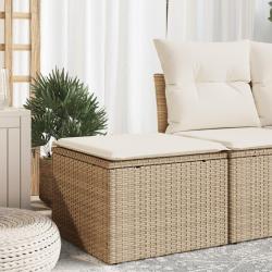 Tabouret de jardin avec coussin beige 55x55x37cm r&eacute;sine tress&eacute;e