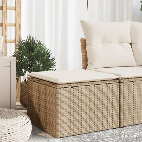 Tabouret de jardin avec coussin beige 55x55x37cm r�sine tress�e