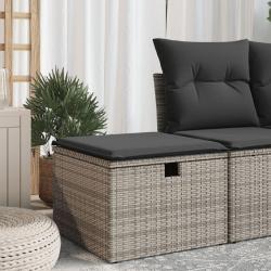 Tabouret de jardin avec coussin gris 55x55x37 cm r&eacute;sine tress&eacute;e