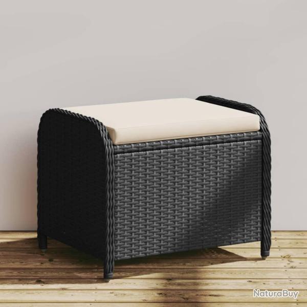 Tabouret de jardin avec coussin noir 58x46x46 cm r�sine tress�e