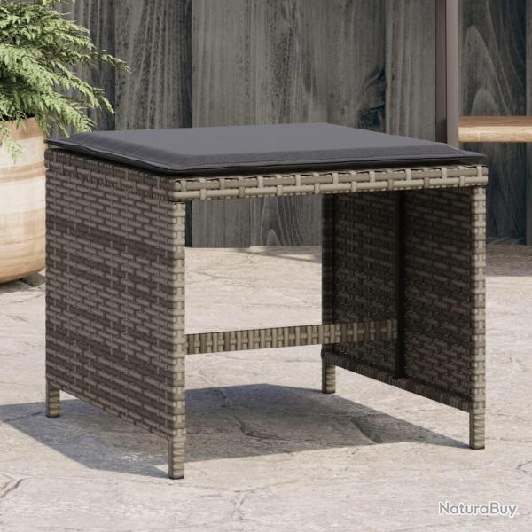 Tabourets de jardin et coussins lot de 4 gris 41x41x36 cm rotin
